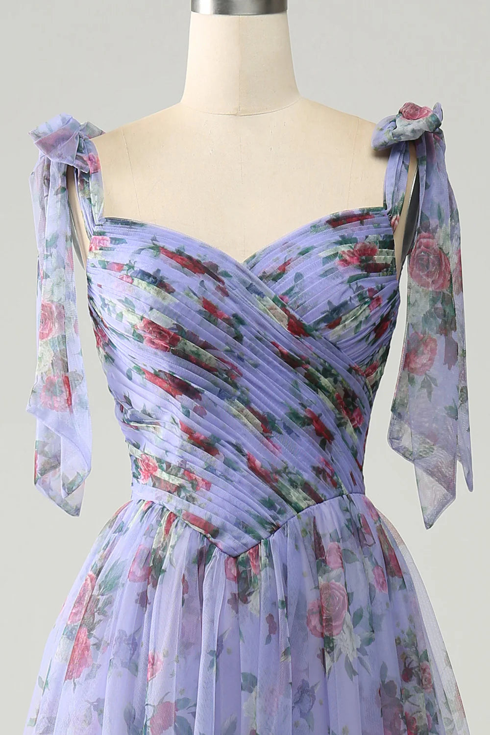 A-line Sweet Lavender Print Adjustable Strap Long Ball Dress