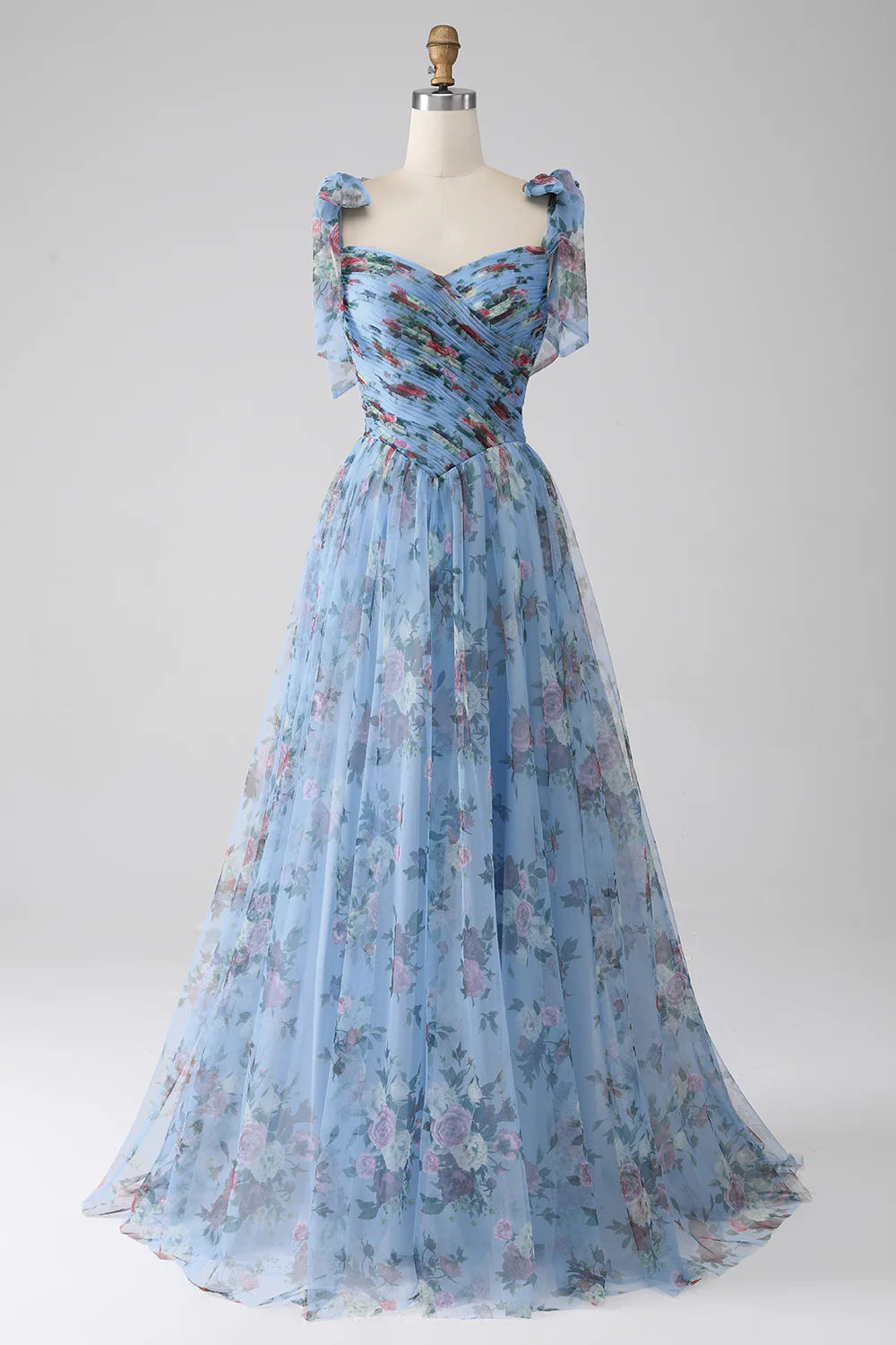 A-line Sweet Lavender Print Adjustable Strap Long Ball Dress