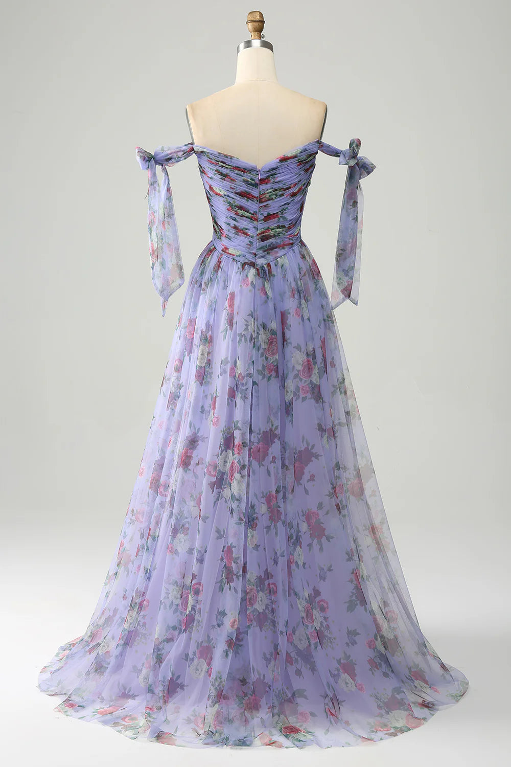 A-line Sweet Lavender Print Adjustable Strap Long Ball Dress
