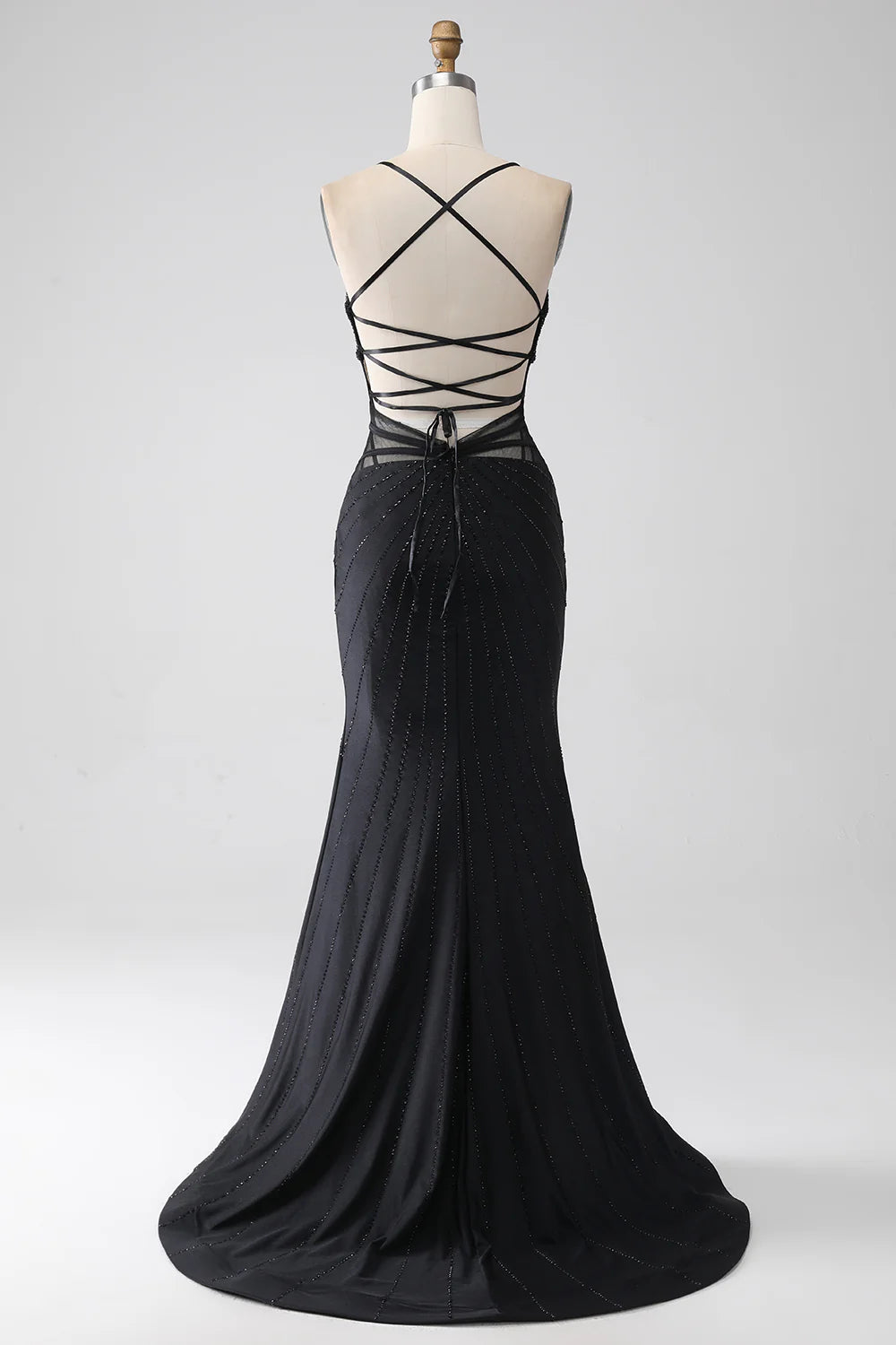 Slim fit elegant mermaid black spaghetti strap long slim fit ball dress