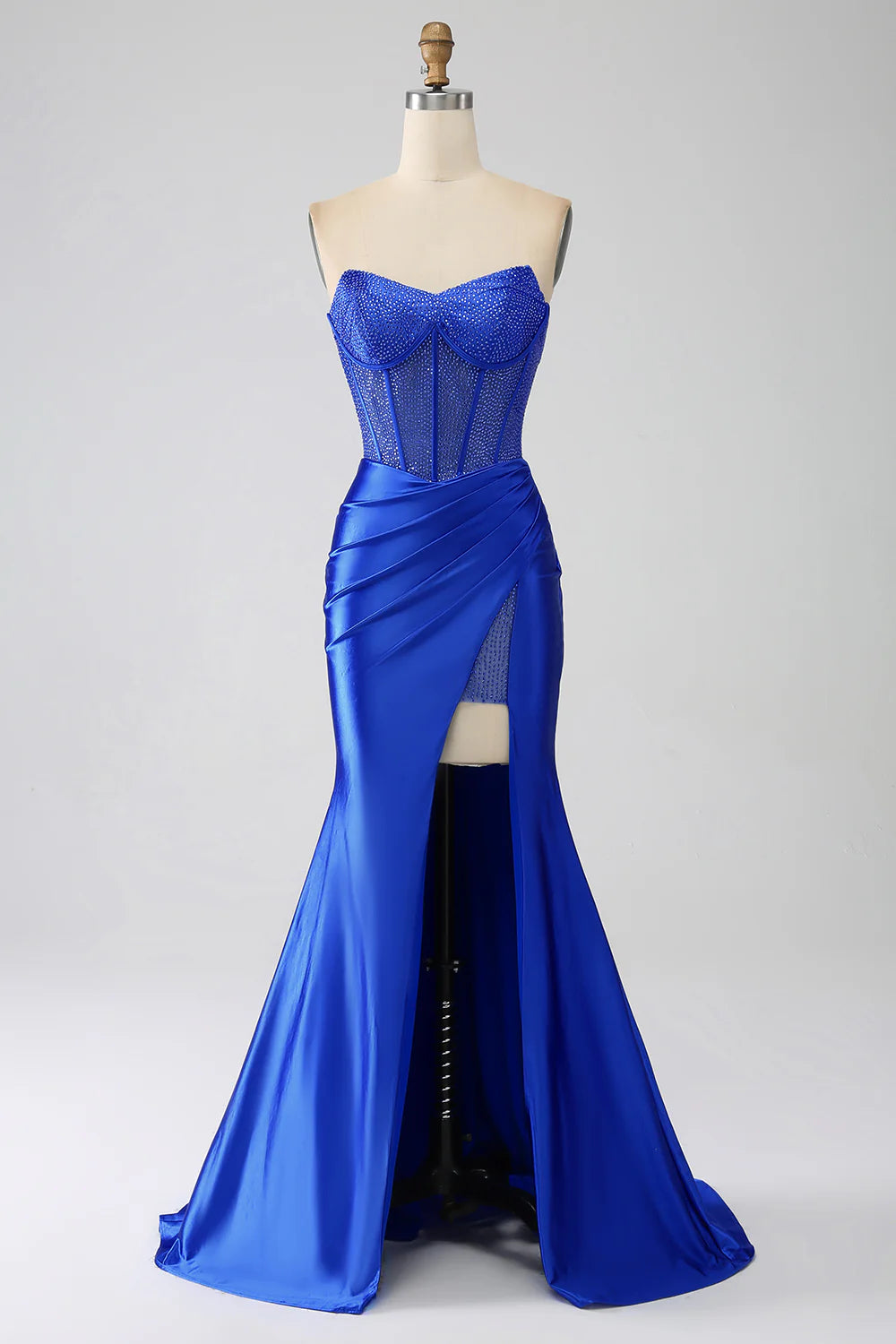 Slim fit mermaid sexy strapless navy blue tight chest ball dress