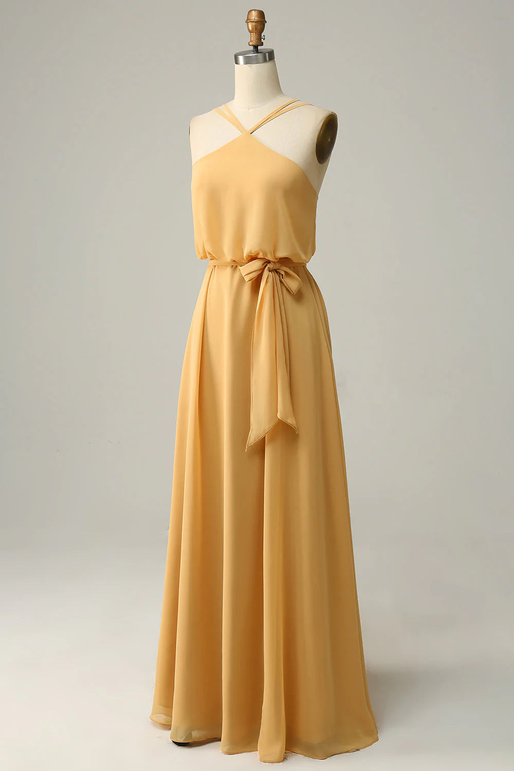 A Line Halter Long Bridesmaid Dress with Bowknot