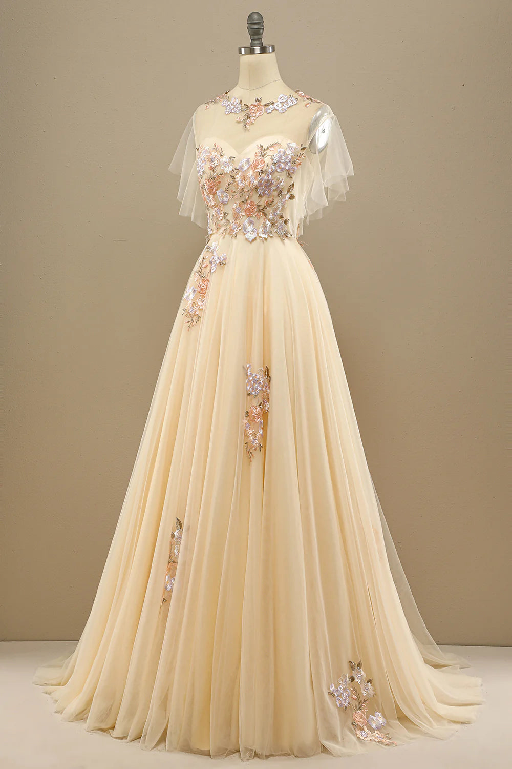 Elegant yellow formal dress with embellishments for ball and cocktail parties