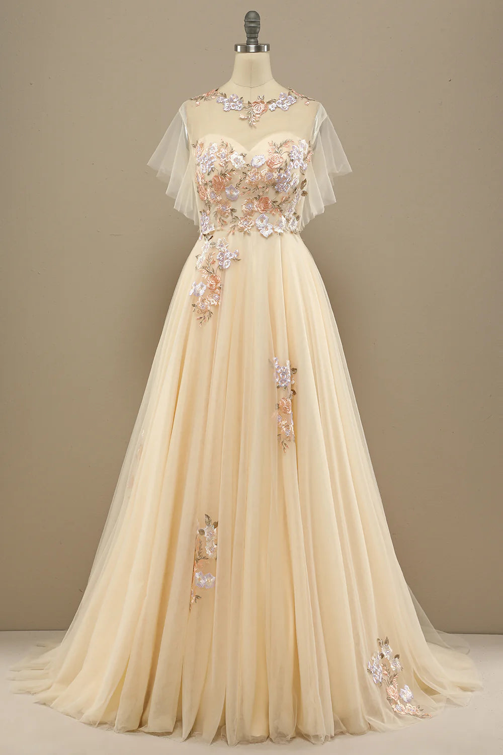 Elegant yellow formal dress with embellishments for ball and cocktail parties