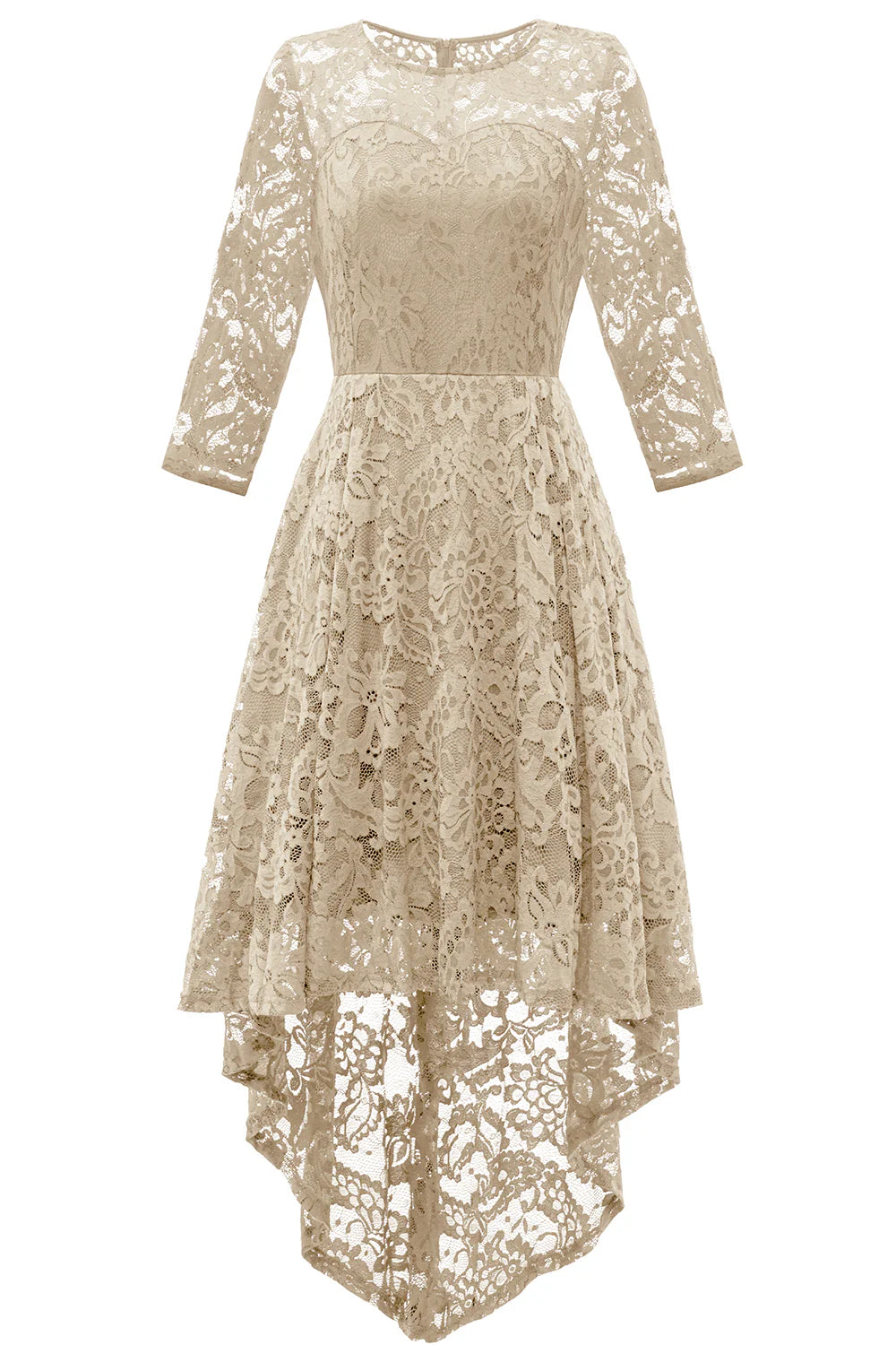 Red back hem high and low lace formal party dress