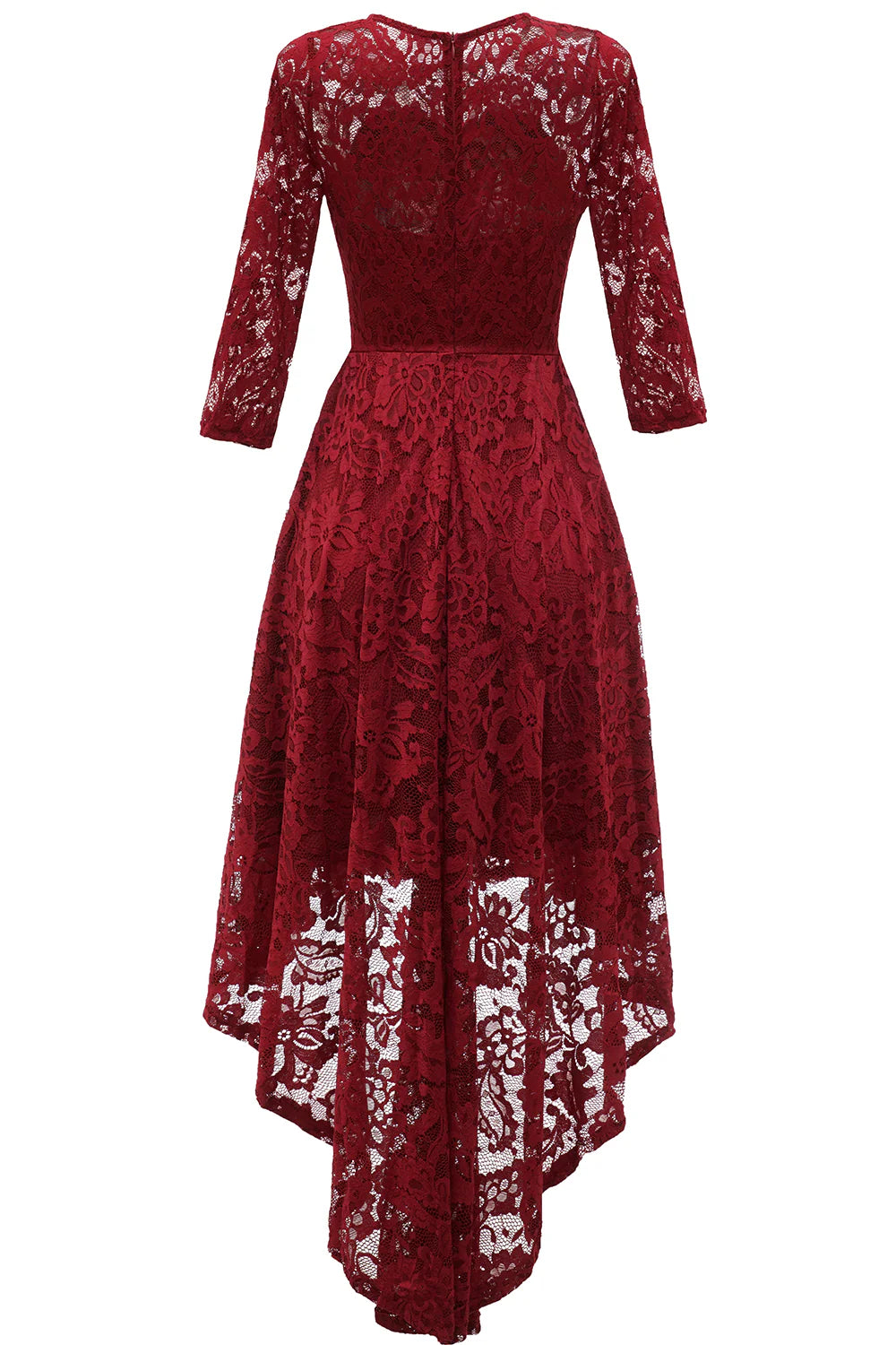 Red back hem high and low lace formal party dress