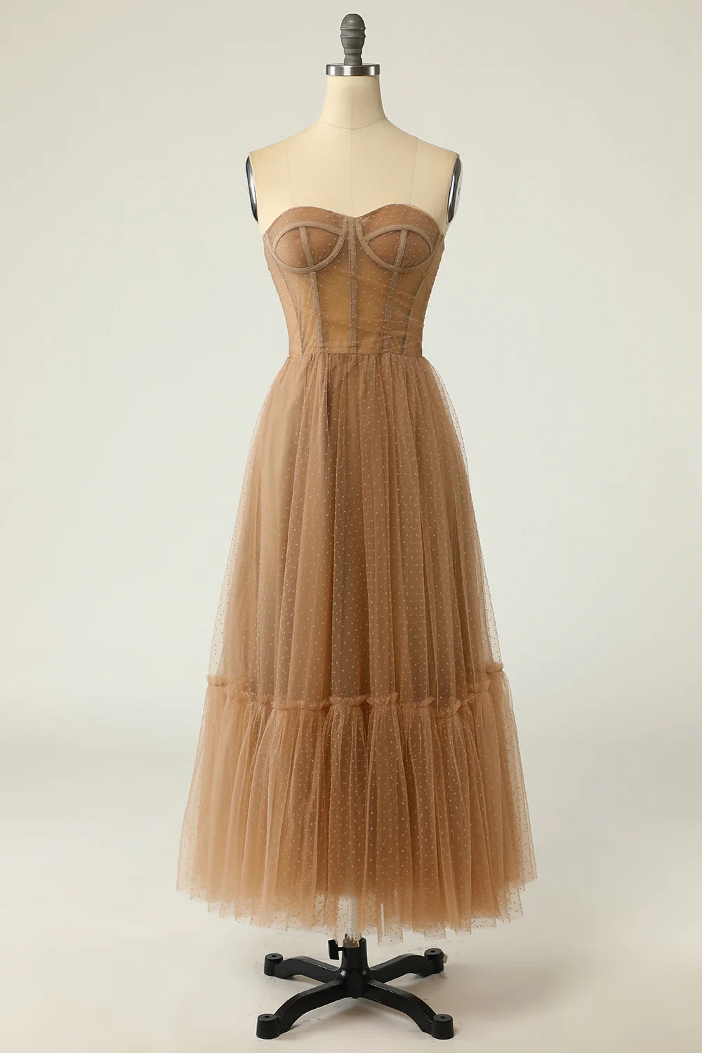 High end khaki polka dot Corset ball slim fit formal dress