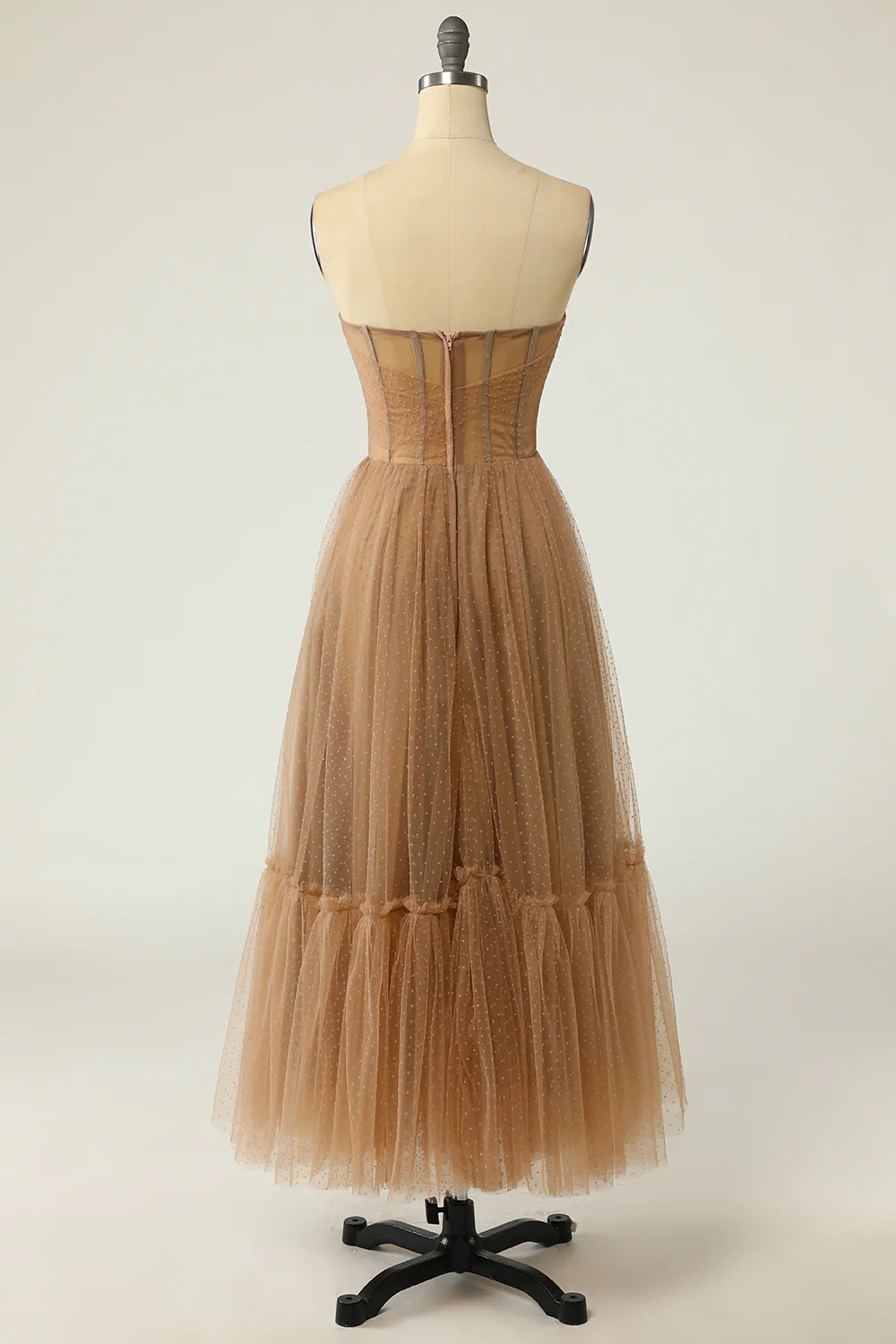 High end khaki polka dot Corset ball slim fit formal dress