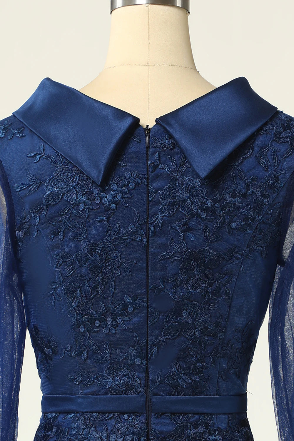 Elegant and beautiful navy blue long sleeved tight fitting dress