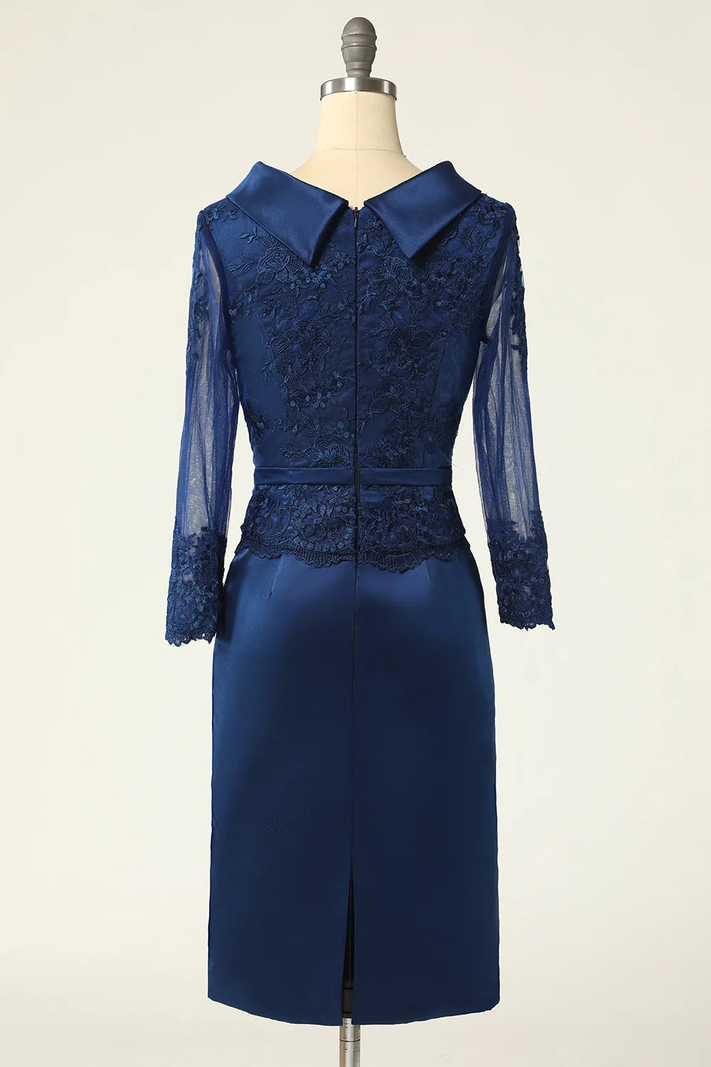 Elegant and beautiful navy blue long sleeved tight fitting dress