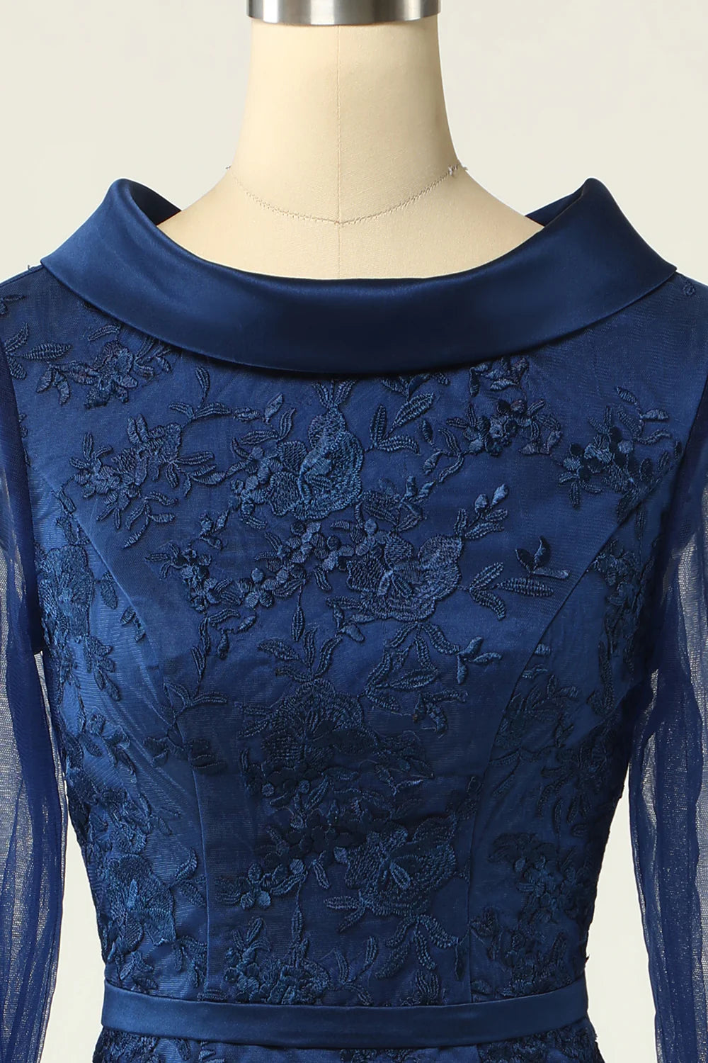 Elegant and beautiful navy blue long sleeved tight fitting dress