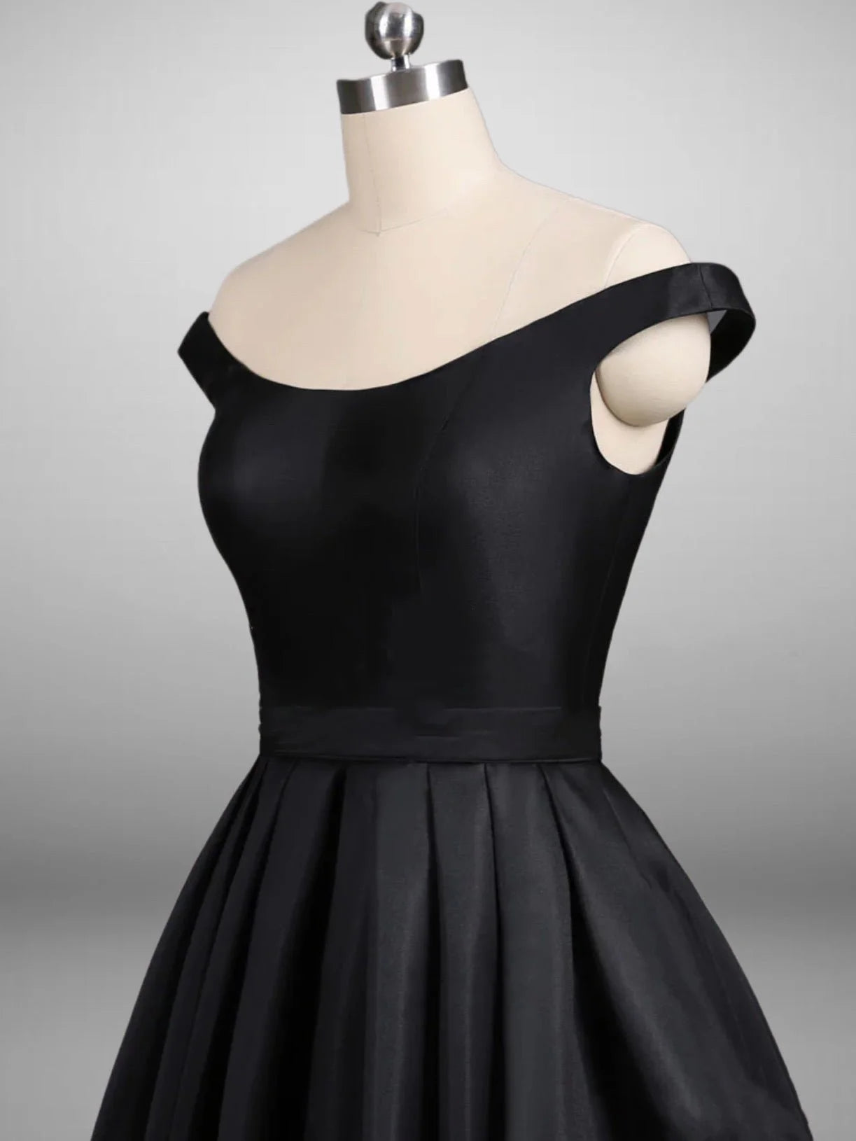 Off-shoulder Gothic Black A-Line Elegant Satin Ball Gown Wedding Dress