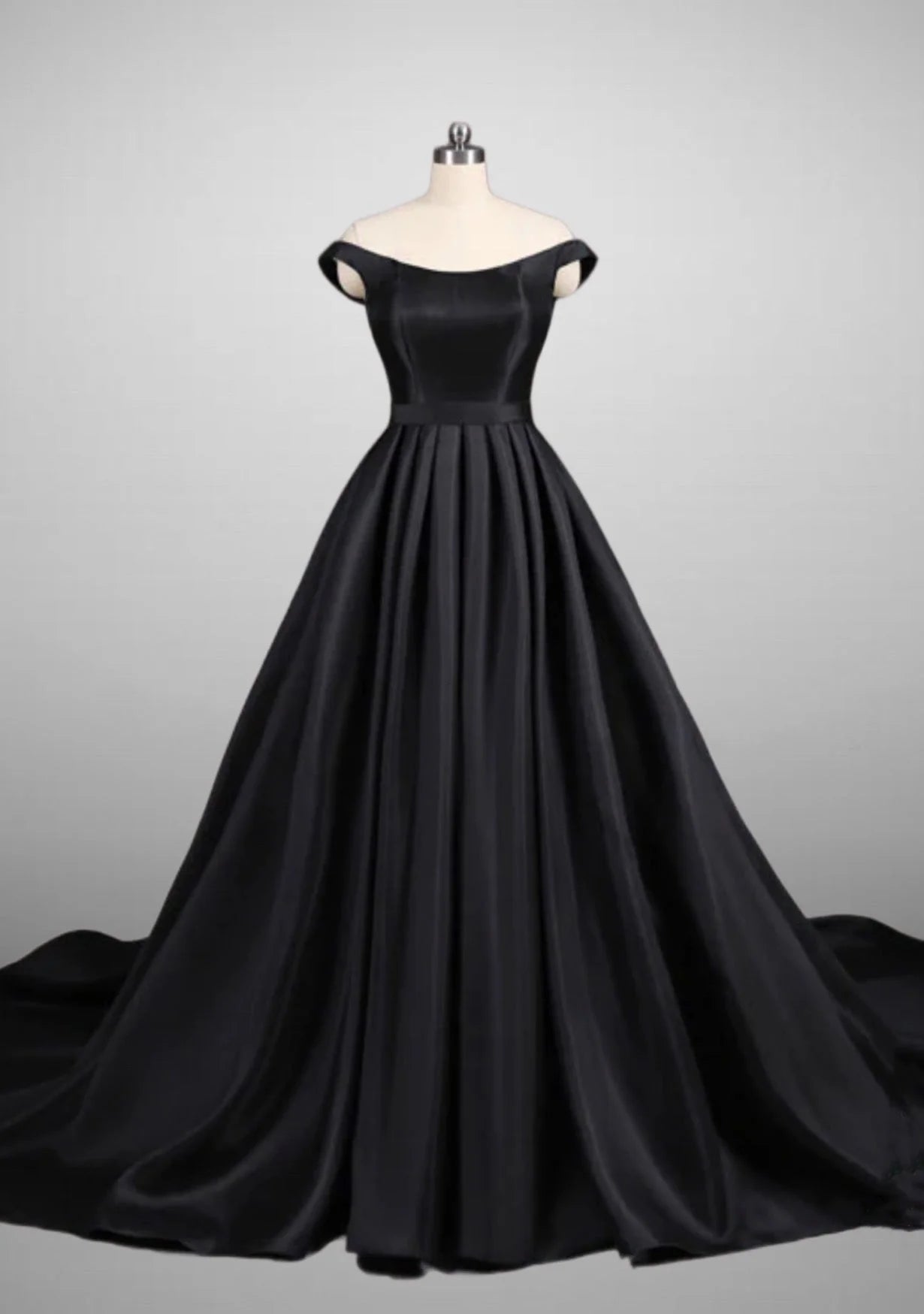 Off-shoulder Gothic Black A-Line Elegant Satin Ball Gown Wedding Dress