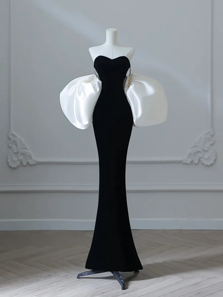 Simple Mermaid Velvet Black Long Evening Dress Black Long Formal Dress