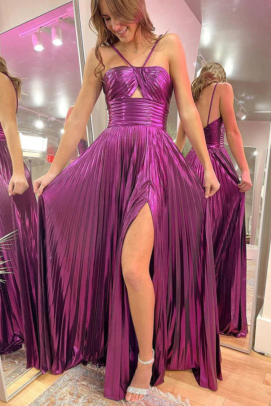 A-line minimalist long formal satin sleeveless ball dress
