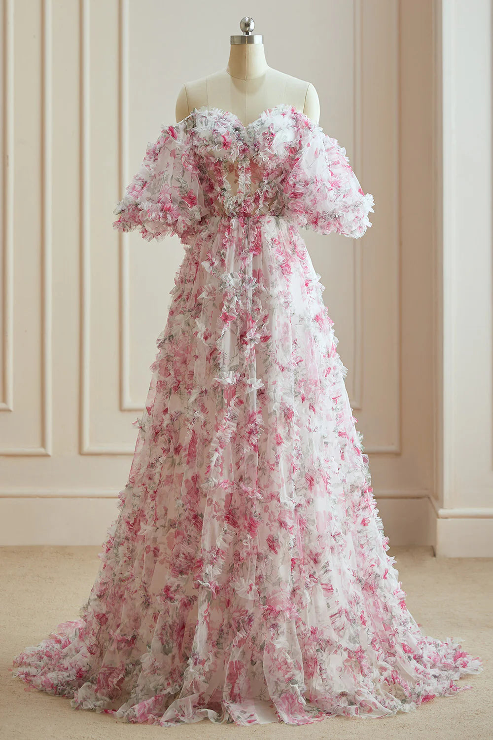A-line Sweet Printed Chiffon Ball Party Dress