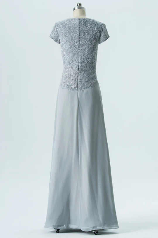 Chiffon Short Sleeve Wrap Bridesmaid Dress