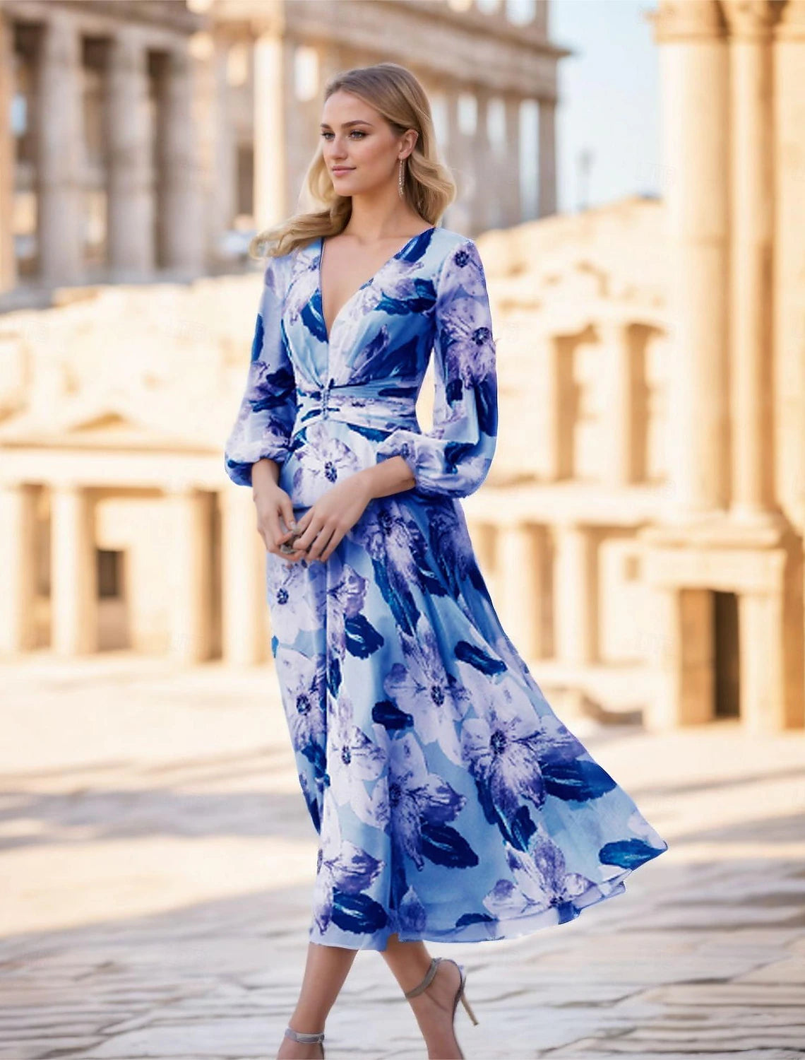 Jewelry neck knee length half sleeved plus size bride mother dress blue wedding guest dress with beaded lace