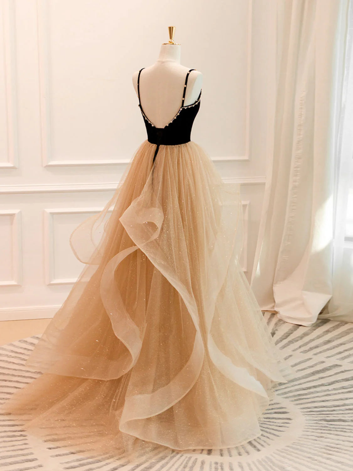 A-Line Champagne Tulle Long Prom Dress Long Prom Dresses