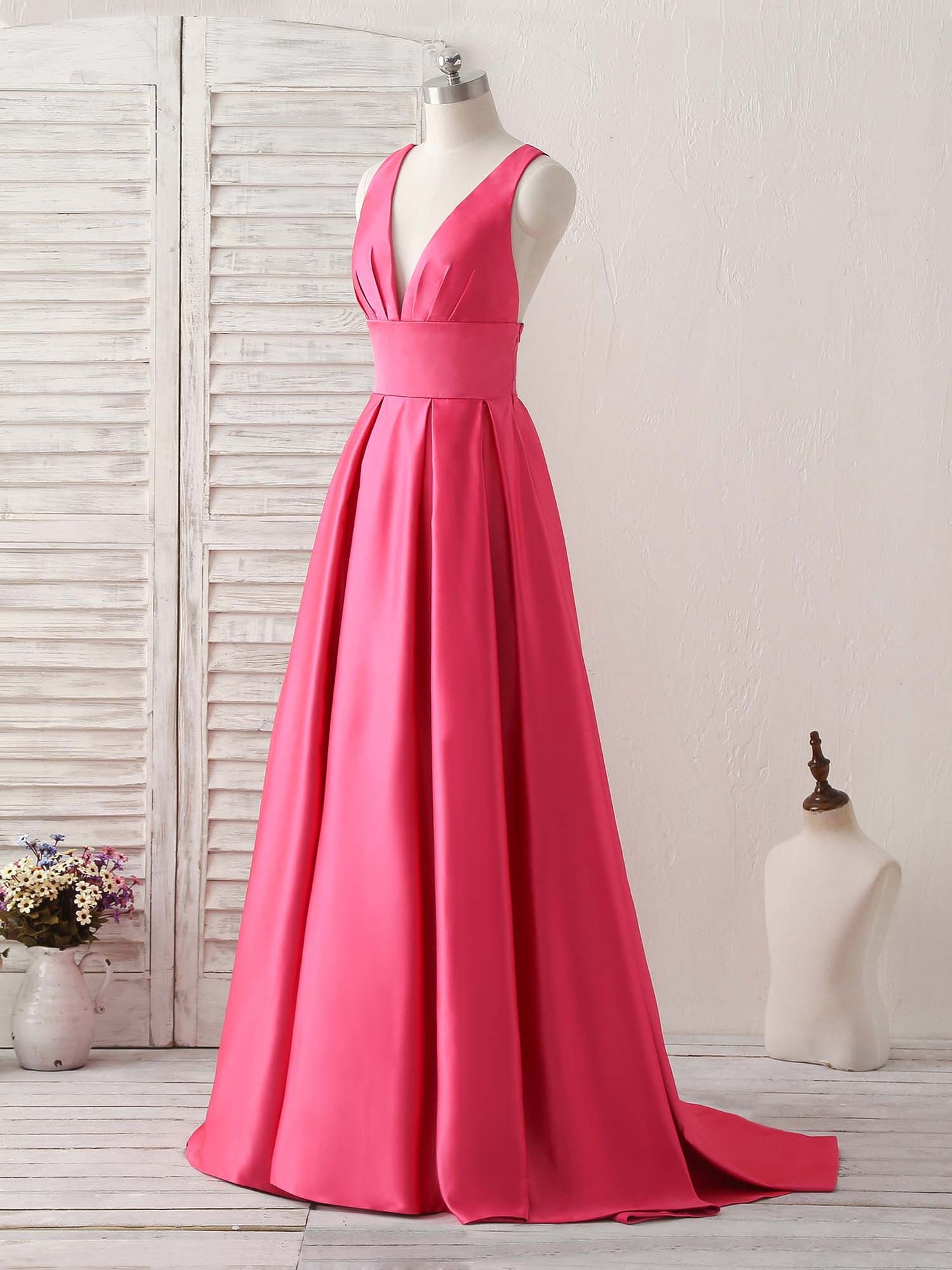 V Neck Long Prom Dress Backless Evening Dress