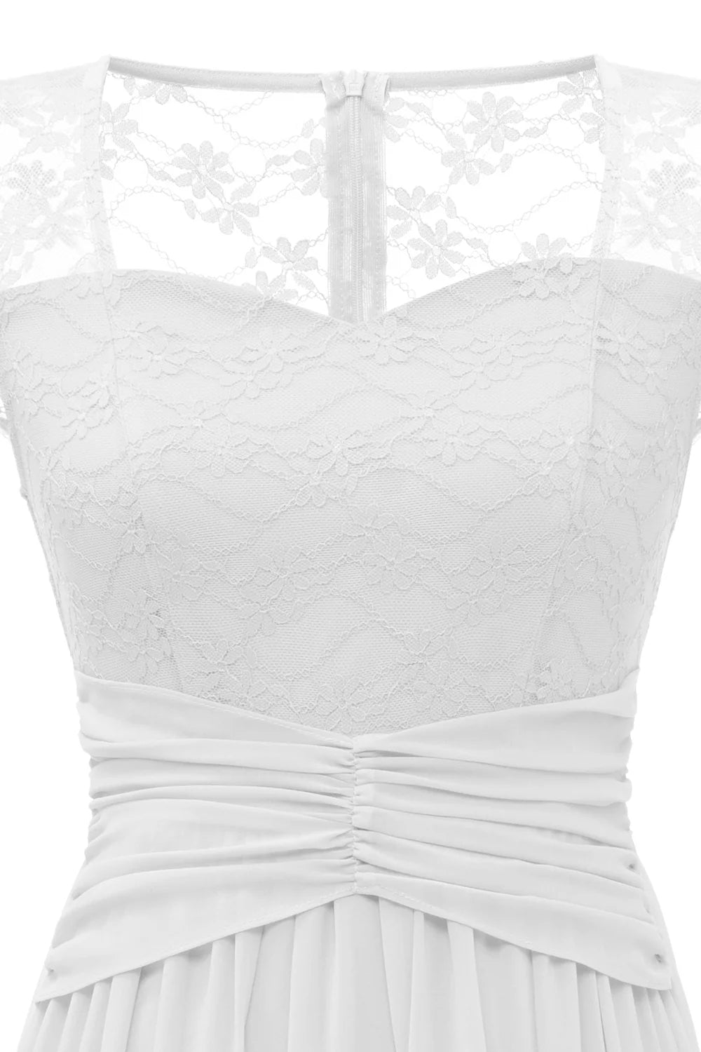Elegant White Long Lace Dress with Cap Sleeves