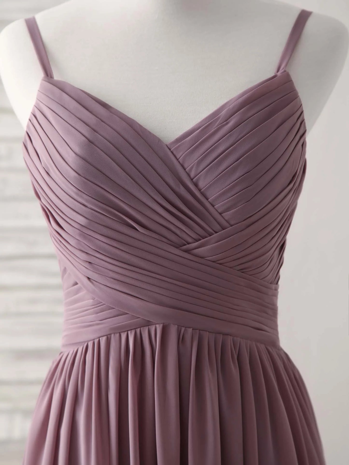 V Neck Chiffon Long Prom Dress Dark Pink Bridesmaid Dress