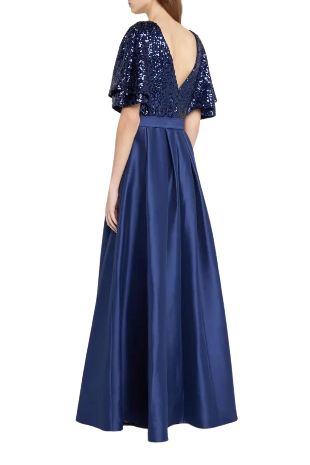 Badgley Mischka Flutter-Sleeve Pleated V-Neck Sequin Mother of the Bride Dresses