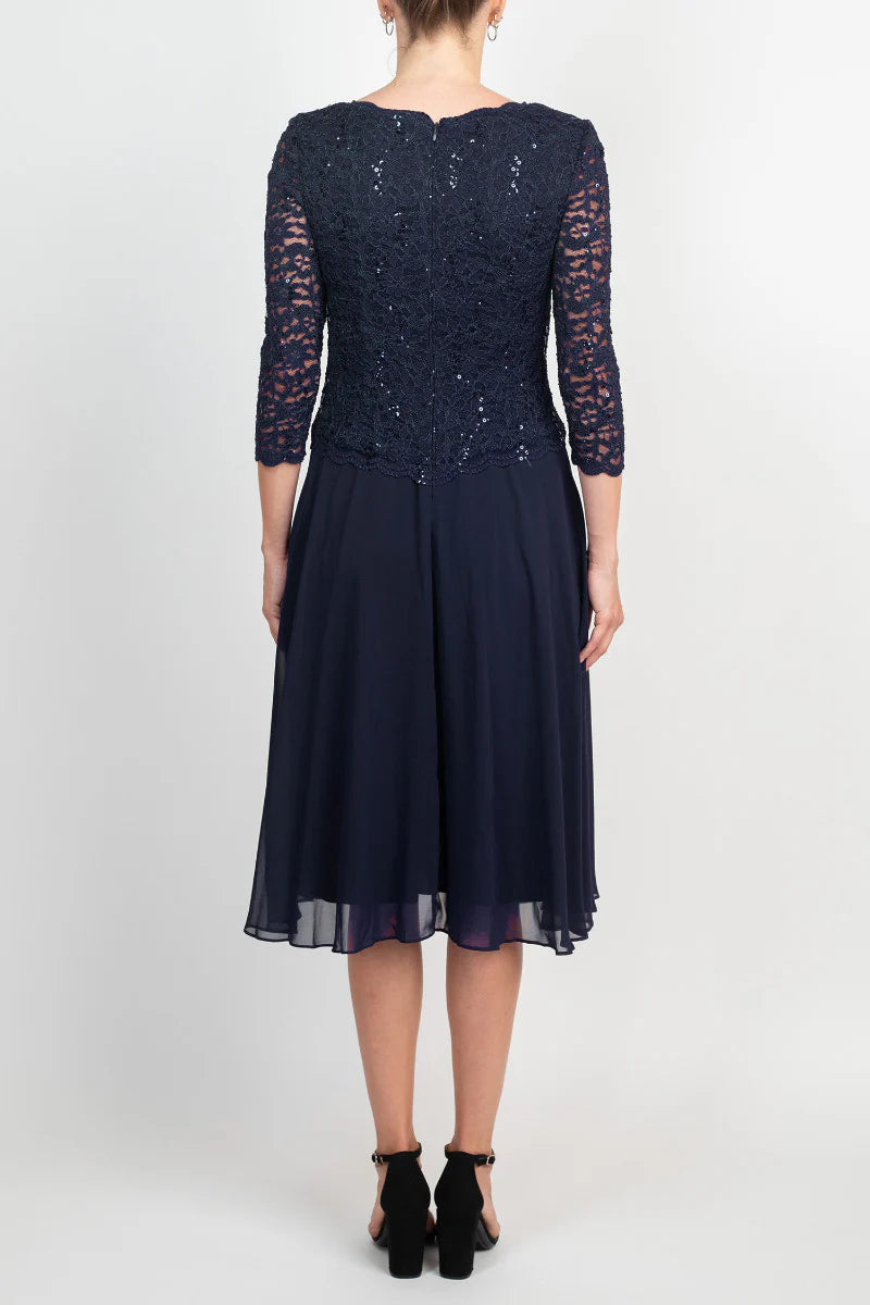 Jewel Neck 3/4 Sleeve Embellished Lace Bodice Zipper Back Solid Lace & Chiffon Mother of the Bride Dresses