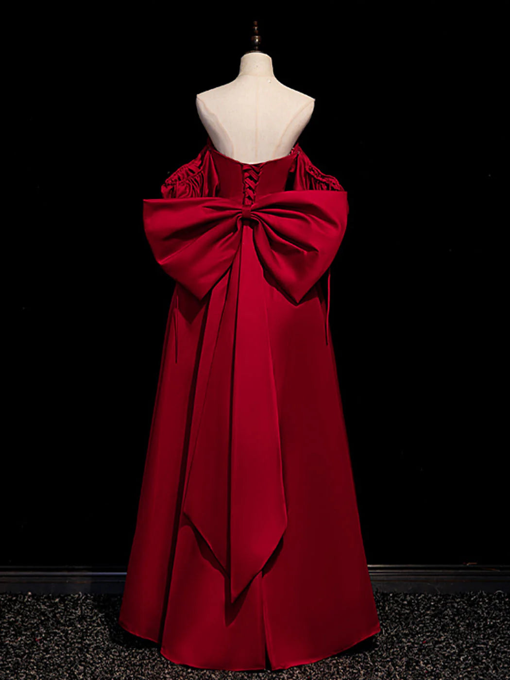 A-Line Burgundy Long Prom Dresses Satin Burgundy Formal Evening Dresses
