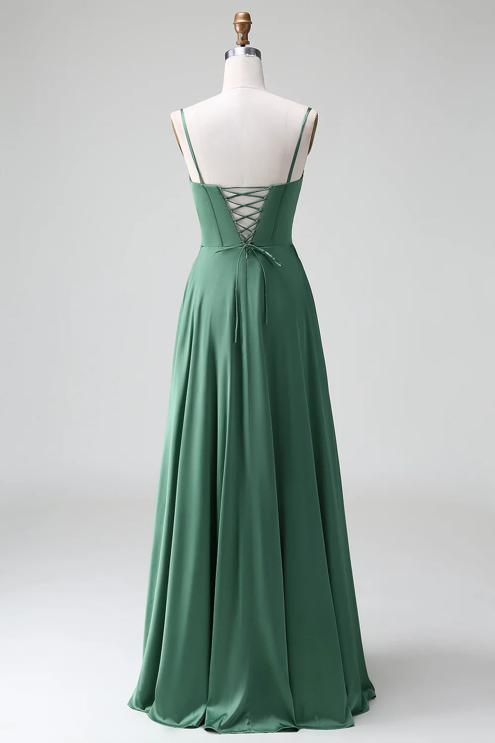 A Line Spaghetti Straps Corset Pleated Satin Bridesmaid Dress