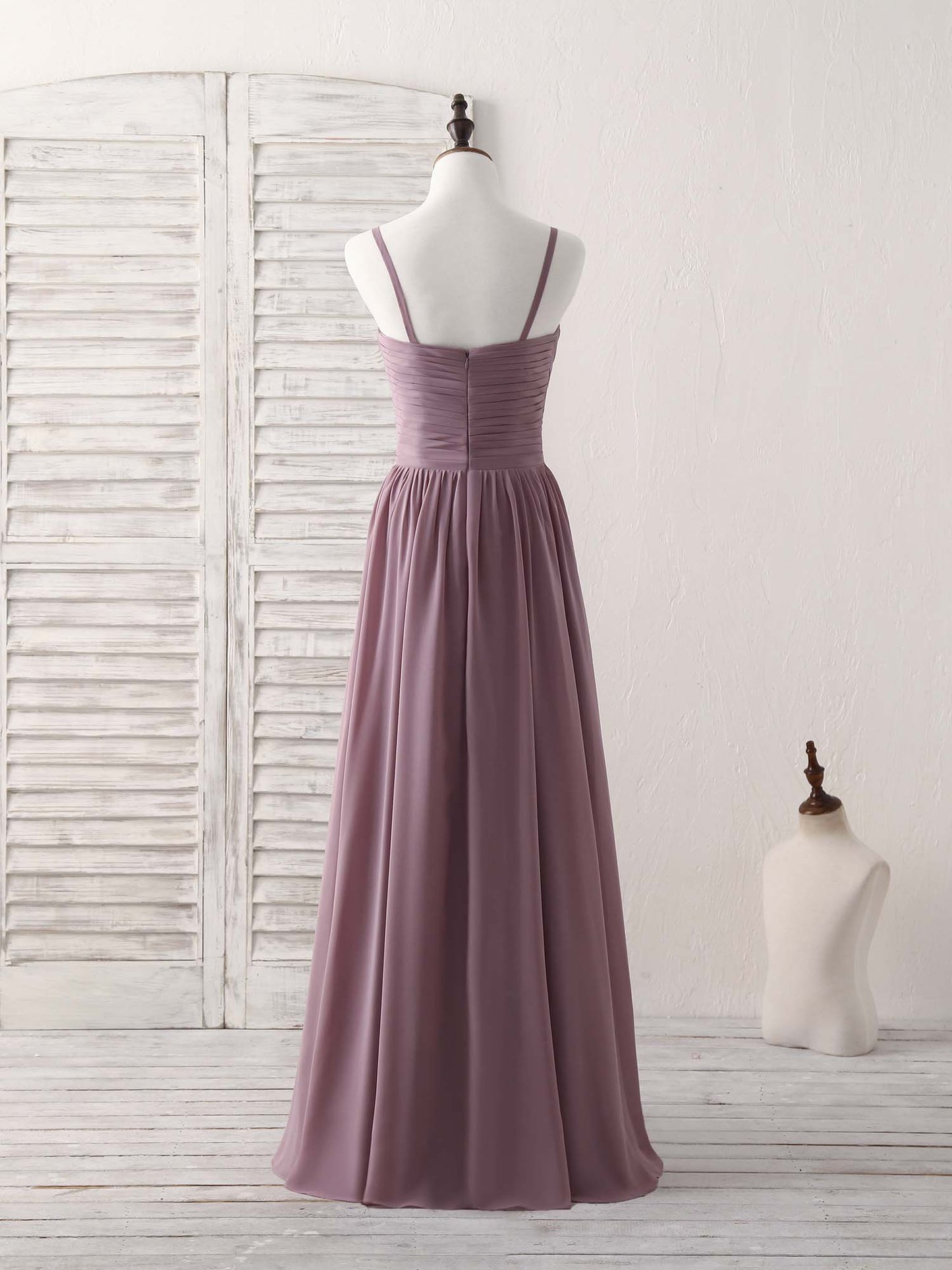 V Neck Chiffon Long Prom Dress Dark Pink Bridesmaid Dress