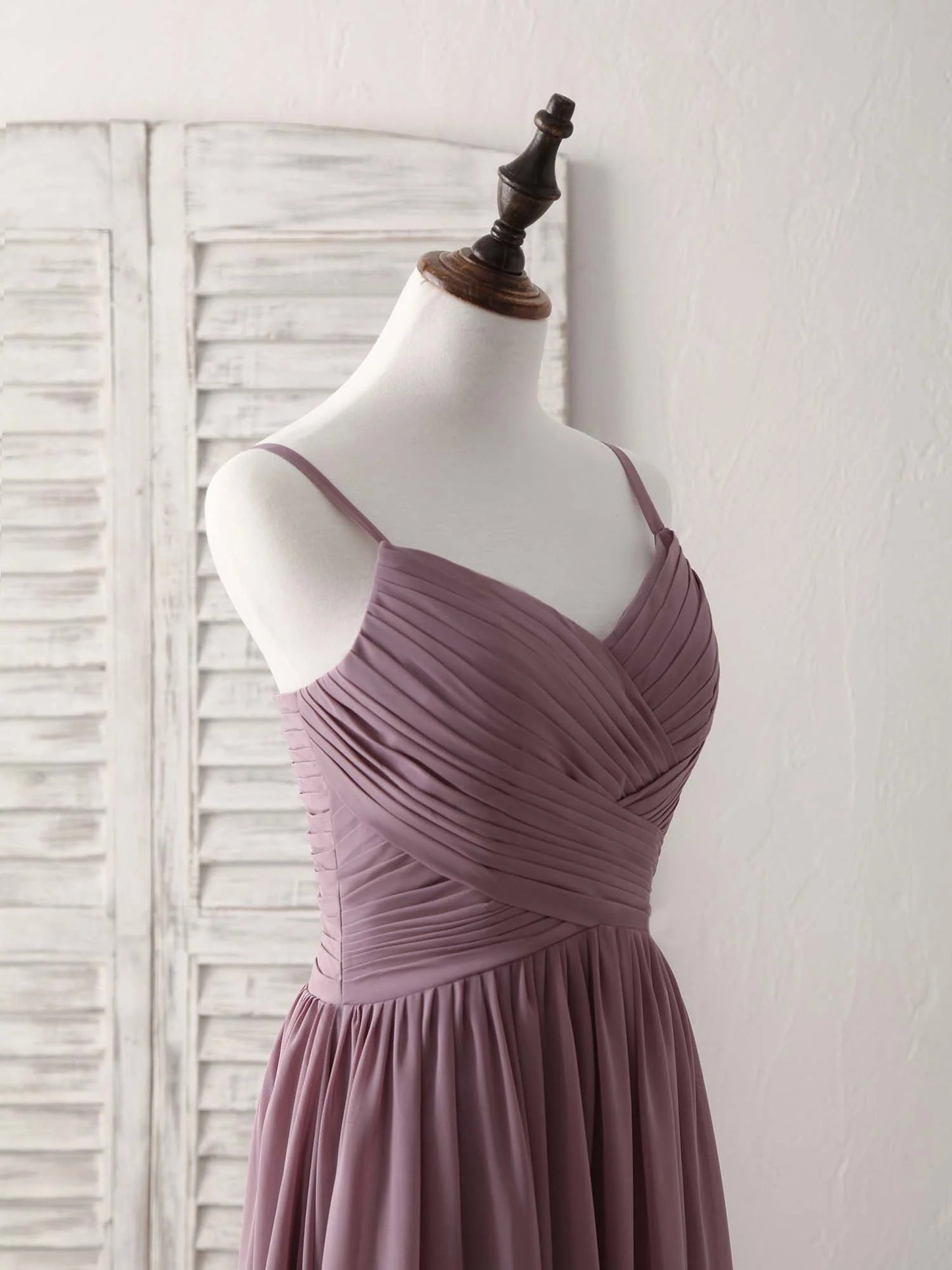 V Neck Chiffon Long Prom Dress Dark Pink Bridesmaid Dress