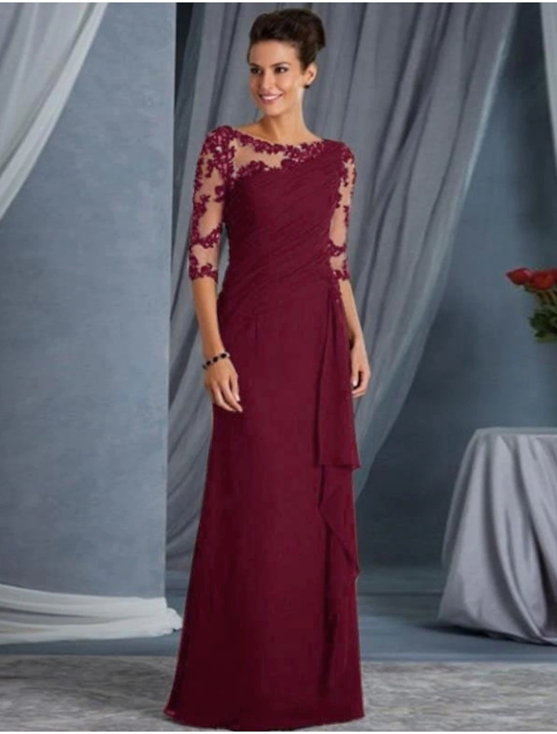 Tight black dress evening dress formal banquet and floor length half sleeved jewelry collar autumn wedding guests lace stickers