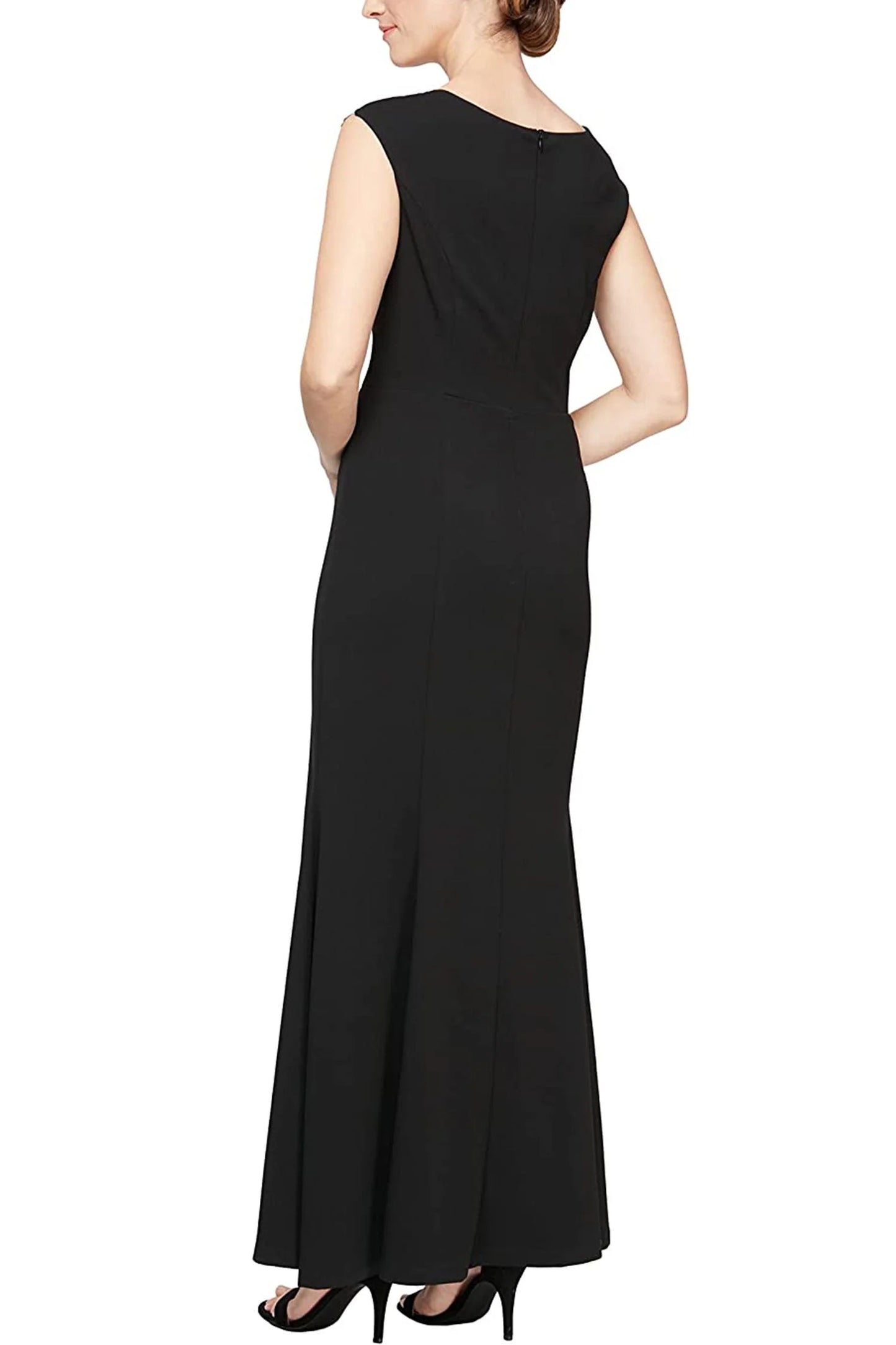 Fashion Scalloped Neck Sleeveless Lace Neck & Shoulder Slit Front Zipper Back Crepe Mother of the Bride Dresses