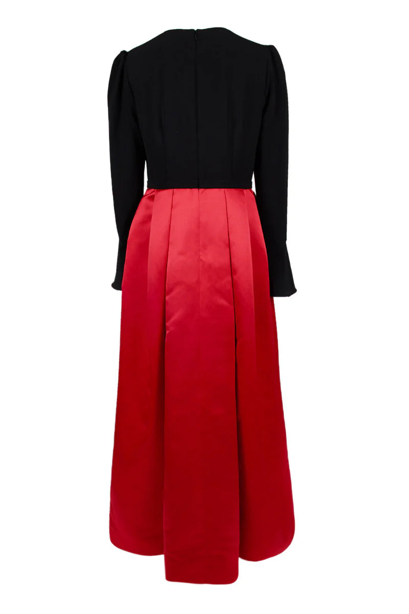V-Neck Long Sleeve Embellished Waist Box Pleat Zipper Back Crepe Mother of the Bride Dresses