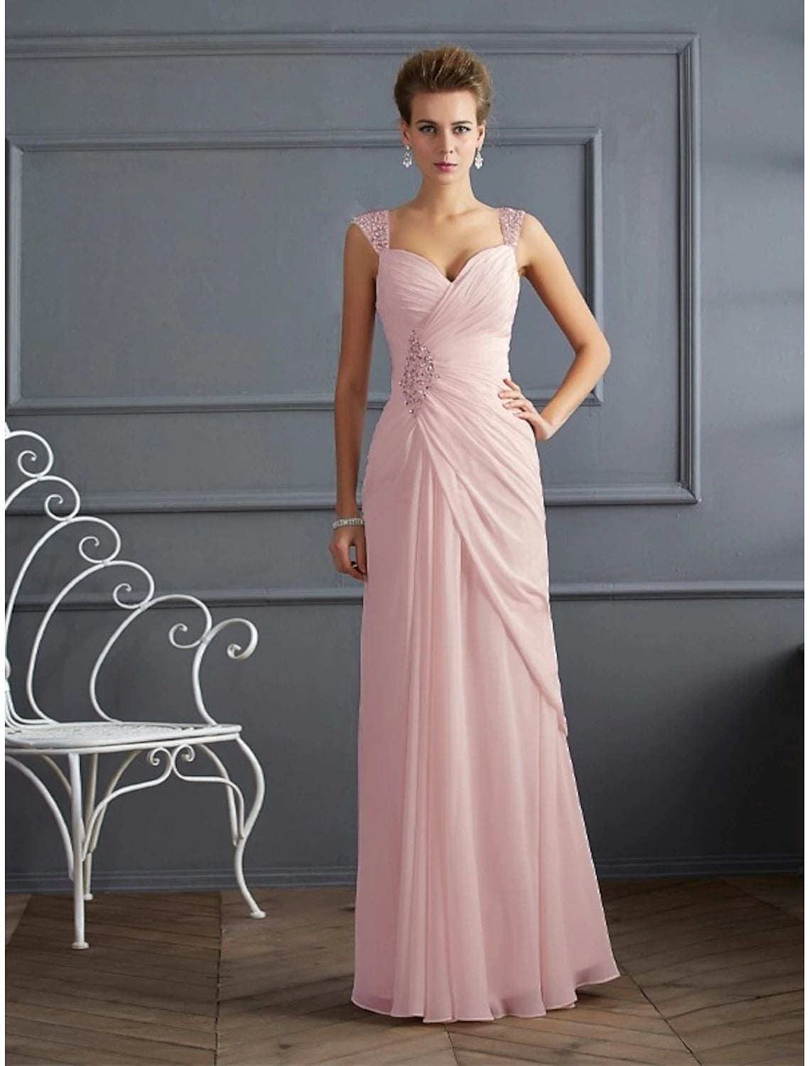 Mermaid Loudspeaker Elegant Evening Dress Formal Wedding Guest Sleeveless Thin Shoulder Strap Chiffon Rhinestone Pleats 2024