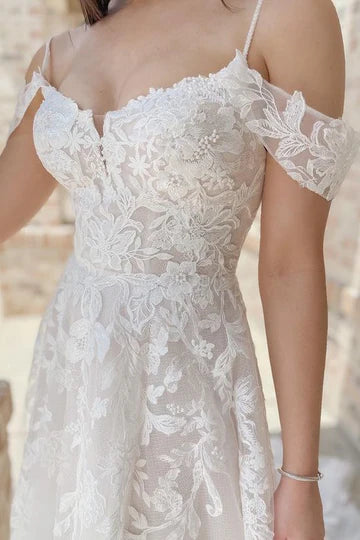 White Lace A-Line Long Wedding Dress