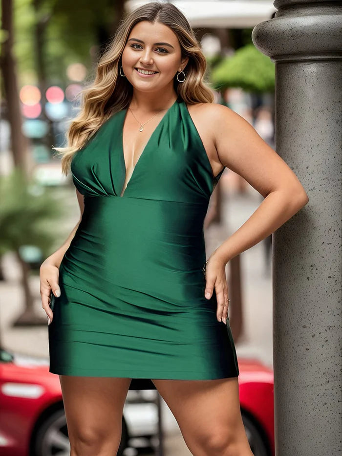 Short backless lace up Halter satin Bodycon back to school festival cocktail dress