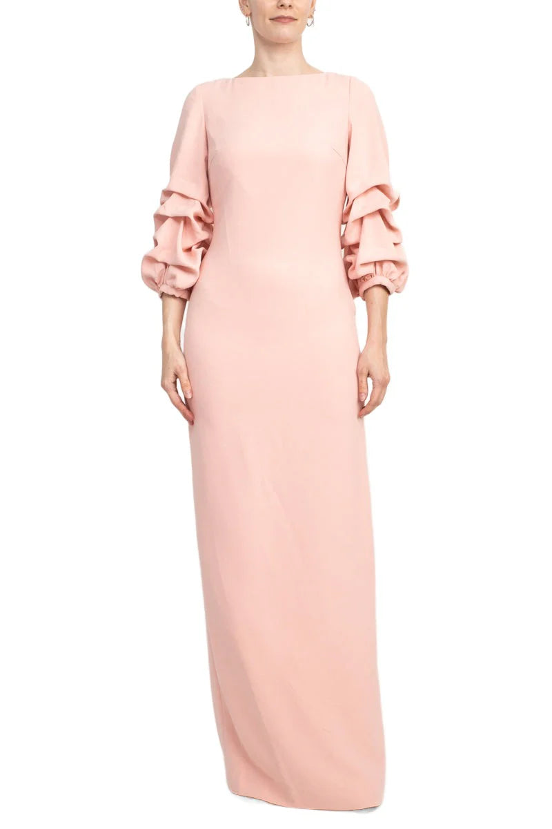 Crew Neck Gathered 3/4 Sleeve Bodycon Zipper Back Slit Back Mother of the Bride Dresses