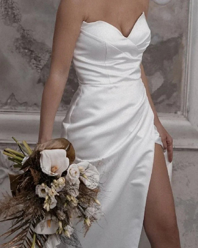 Sleek Wedding Dresses Satin V Neck Split