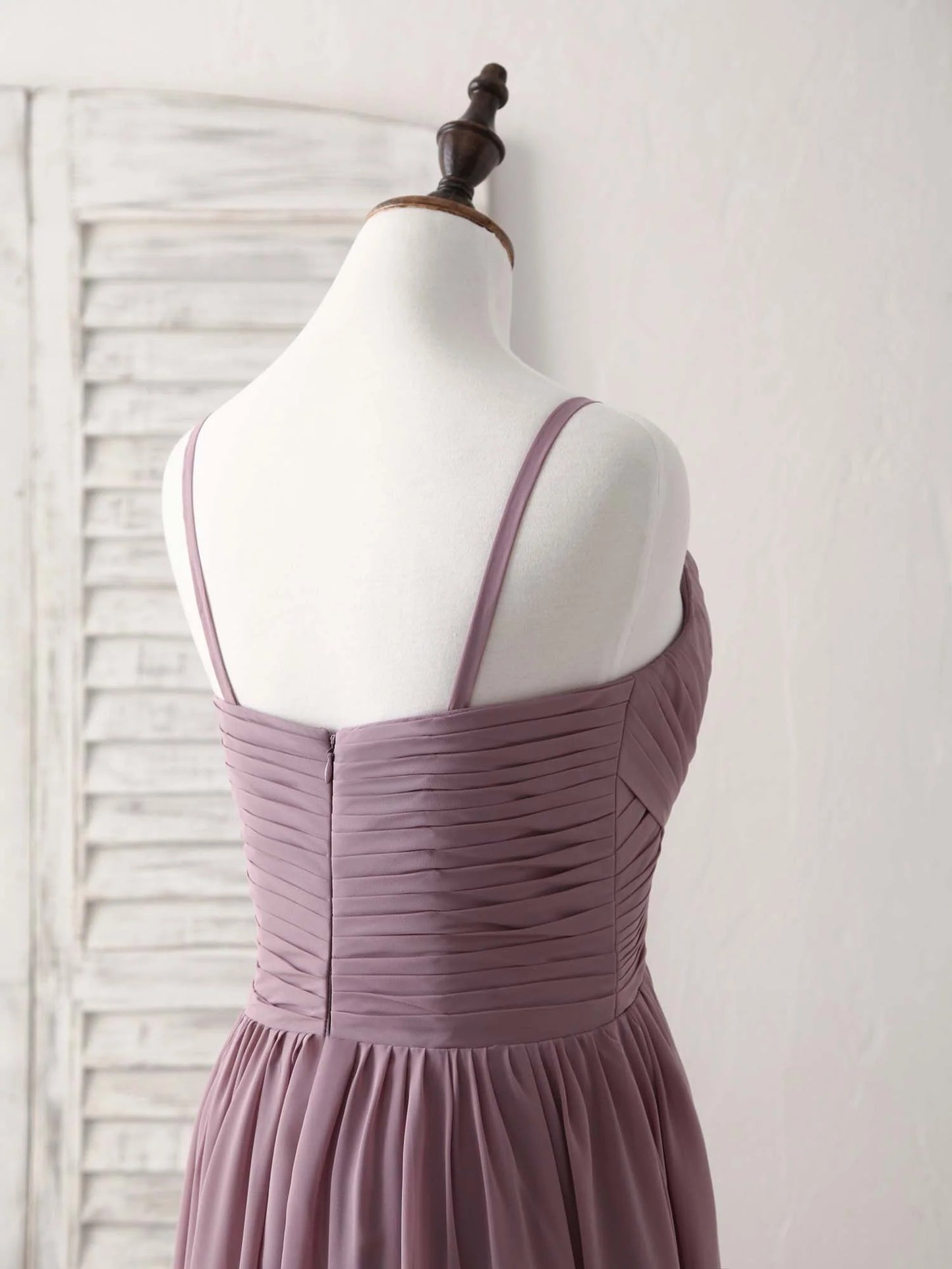 V Neck Chiffon Long Prom Dress Dark Pink Bridesmaid Dress