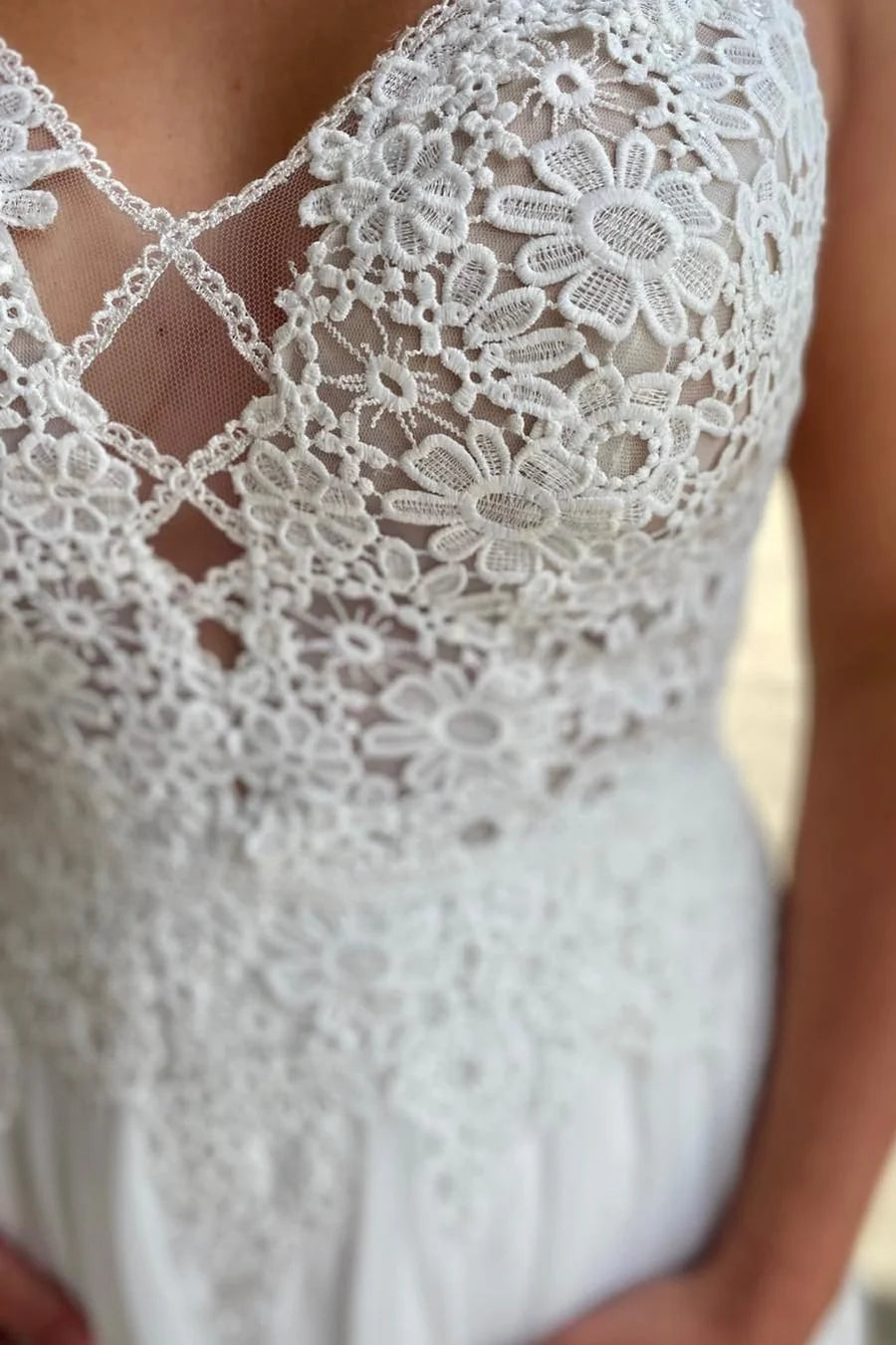 Lace Straps Backless Long Wedding Dress