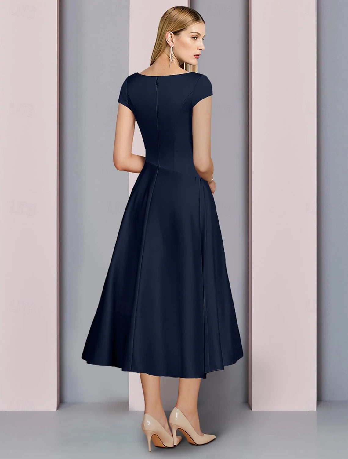 A-shaped Bride Mom Dress Wedding Guests Noble and Low Luxury V-neck Tea Long Chamois Silk Sleeveless Ruffles
