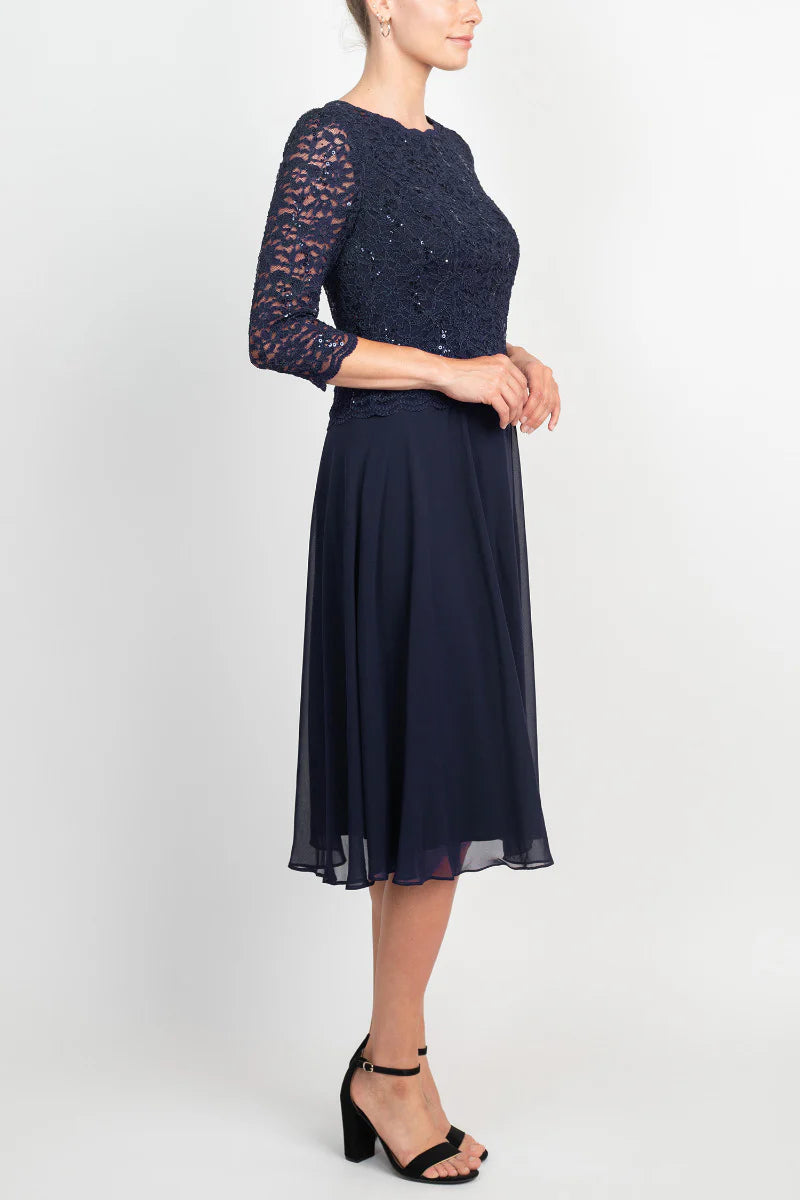 Jewel Neck 3/4 Sleeve Embellished Lace Bodice Zipper Back Solid Lace & Chiffon Mother of the Bride Dresses