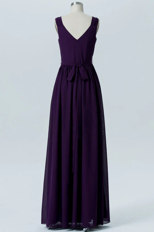 Purple V-Neck Backless Bridesmaid Dress