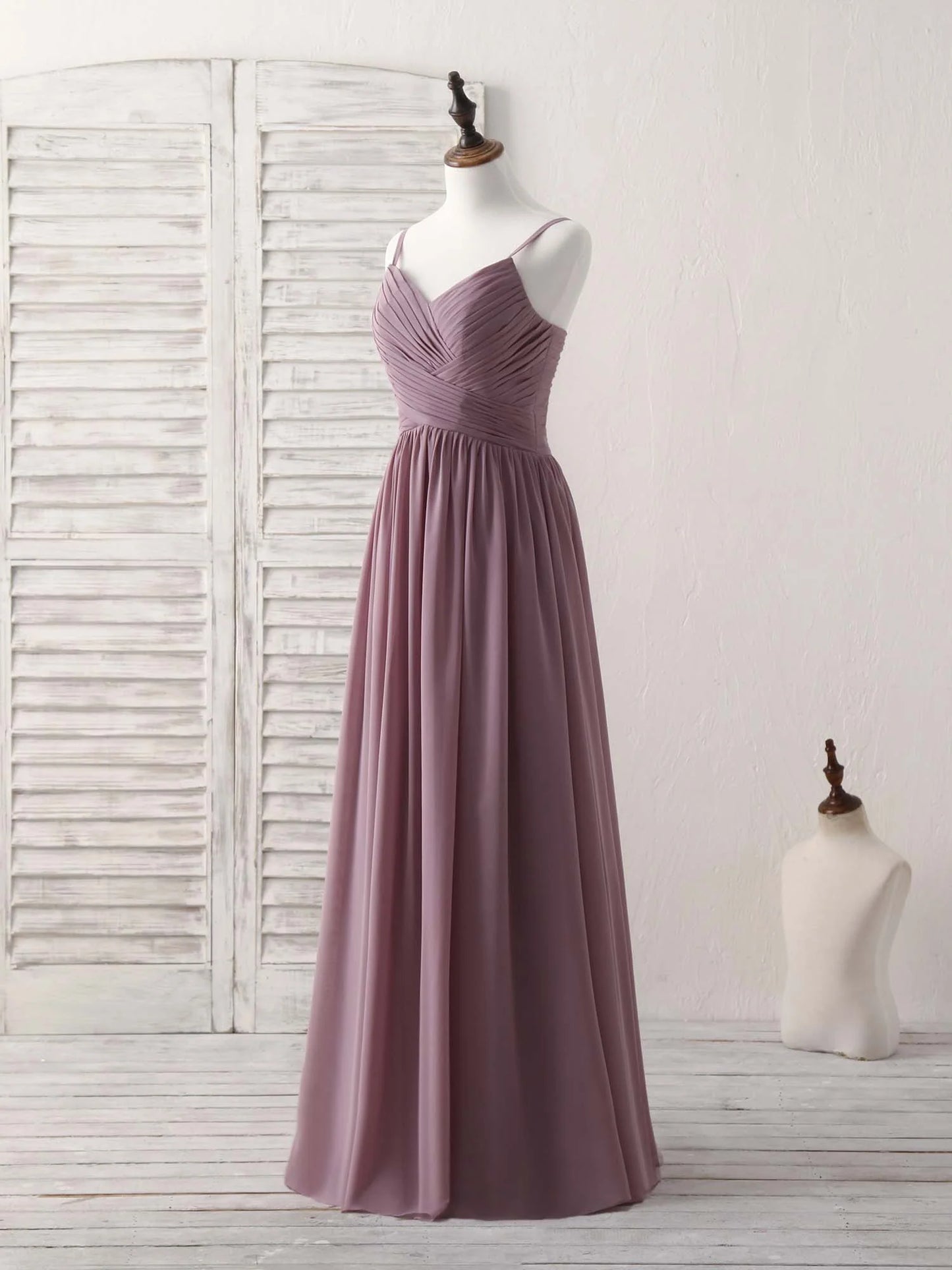 V Neck Chiffon Long Prom Dress Dark Pink Bridesmaid Dress