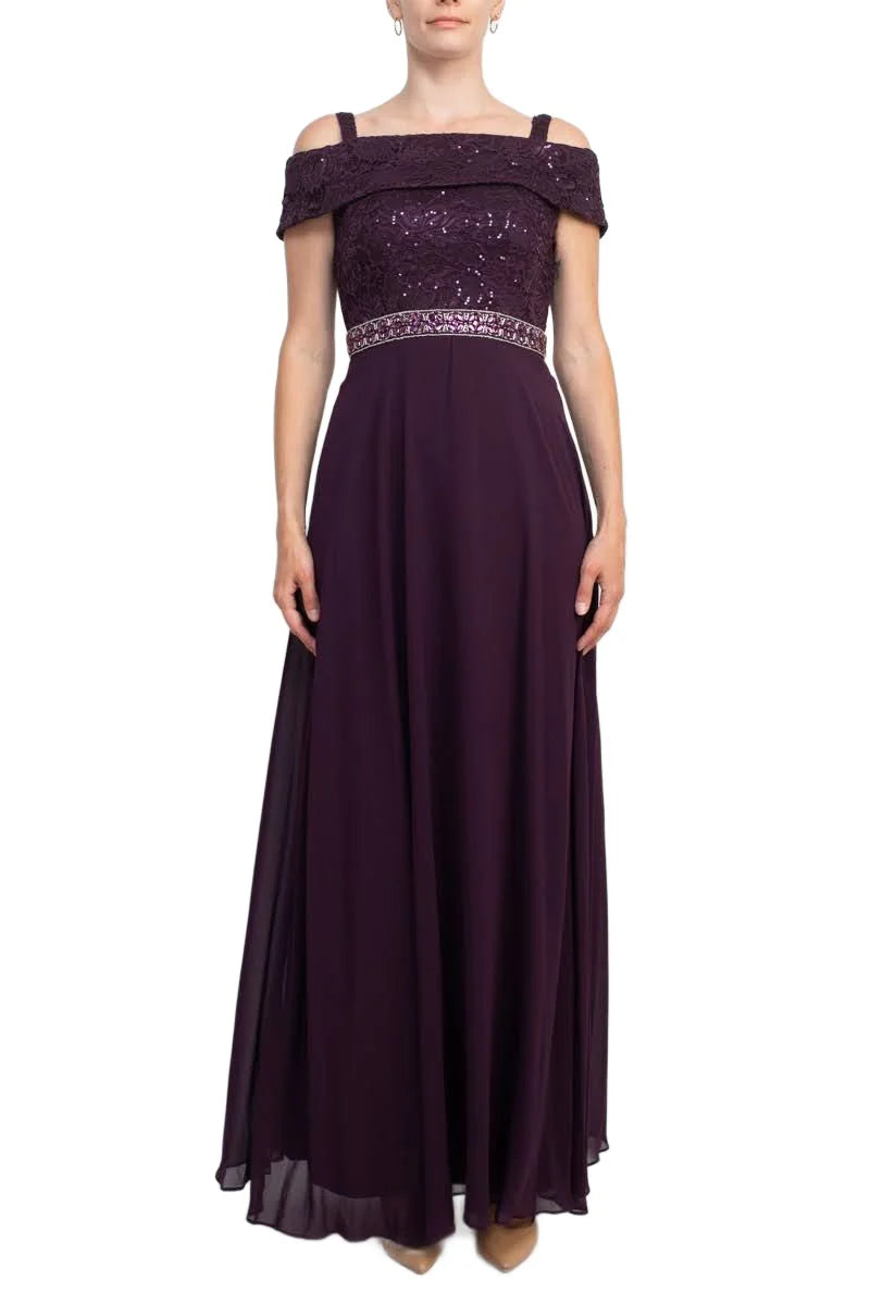 Off-Shoulder Popover Embellished Zipper Back Lace Chiffon Mother of the Bride Dresses