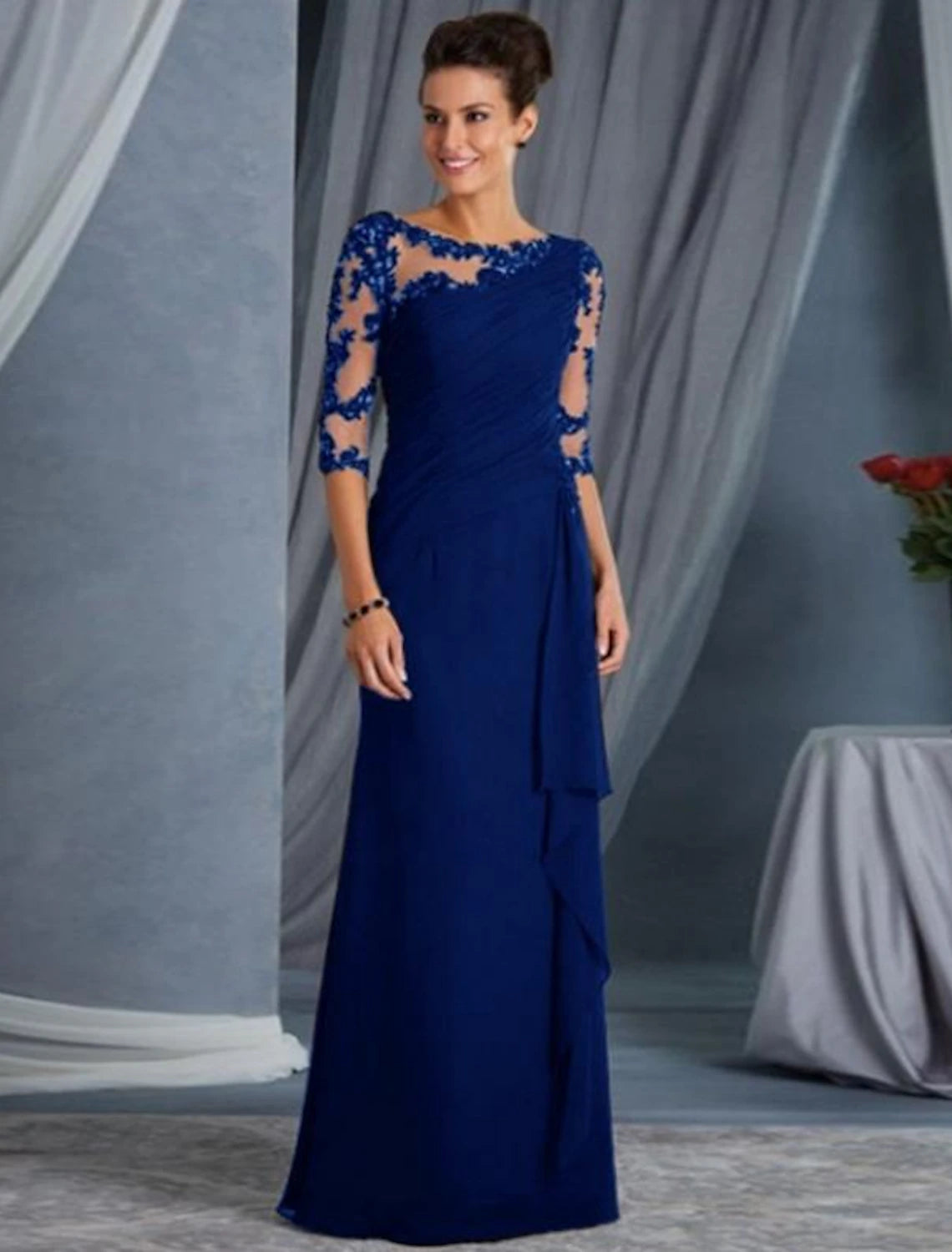 Tight black dress evening dress formal banquet and floor length half sleeved jewelry collar autumn wedding guests lace stickers