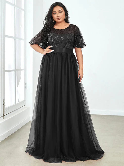 Plus size slim fit sexy deep V-neck sequin tight fitting formal evening dress