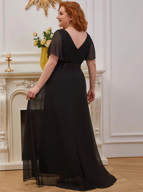 Plus size Empire sexy slim fit V-back short sleeved cocktail dress